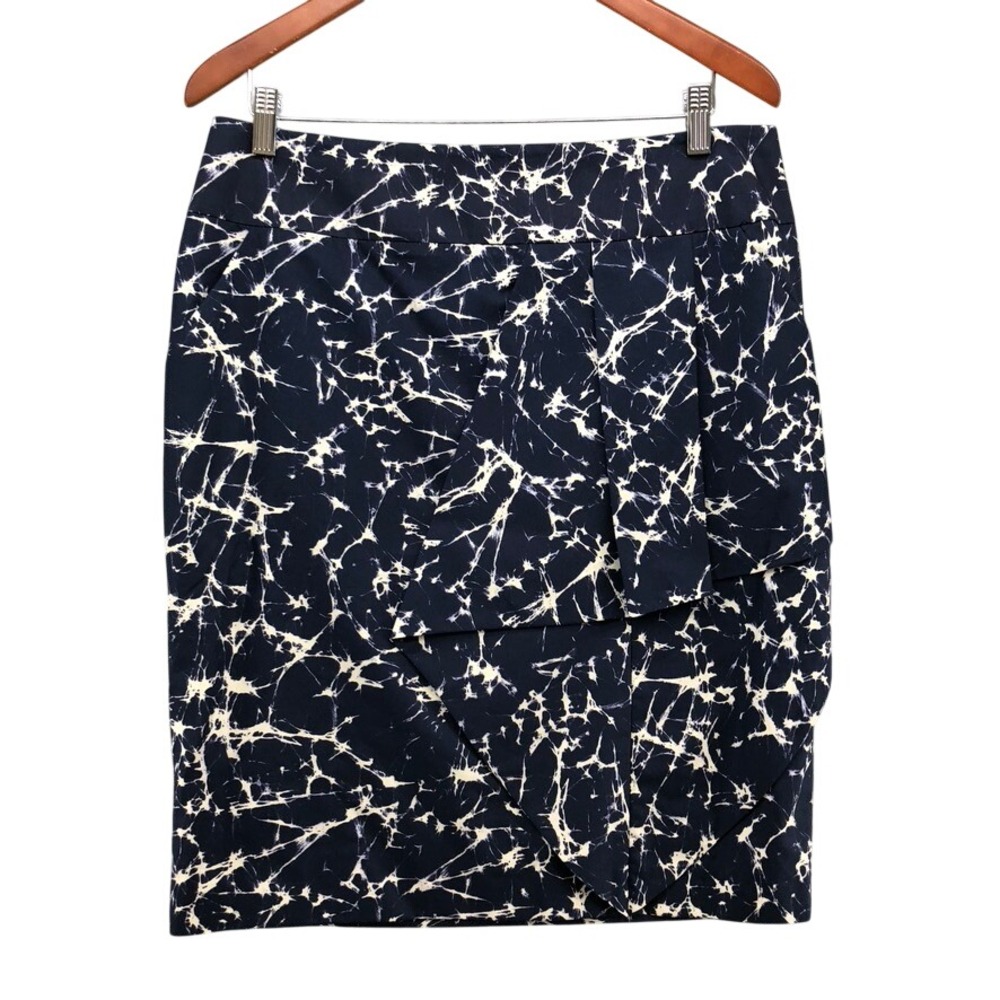 Michael‎ Kors Skirt Womens 14 Indigo Parchment Abstract Marble Draped Italy